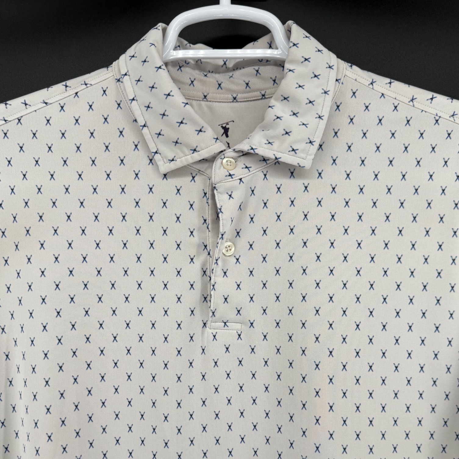 Fairway  Greene Mens Large Polo Shirt White Blue X Print Performance Golf Usa